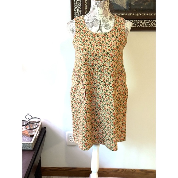 Warm Vintage Floral Print Corduroy Sleeveless Dress with Pockets‎ 90s Style SZ 2 - Picture 7 of 14